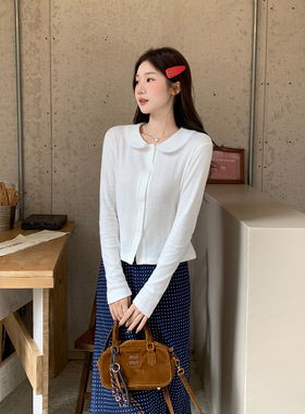 学院风娃娃领修身打底衫女内搭2025新款设计感翻领纯棉洋气上衣潮