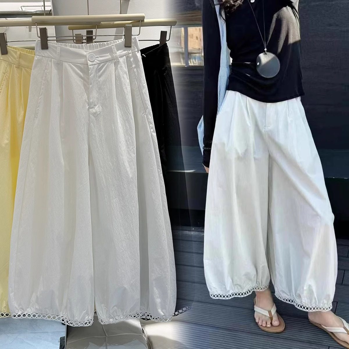 韩系2025新款镂空蕾丝花边灯笼裤女九分加肥显瘦洋气阔腿气球裤薄,女装/女士精品,休闲裤,淘宝优惠券,粉丝福利购,淘宝优惠卷