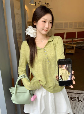 韩系连帽抽绳黄绿色打底衫女洋气