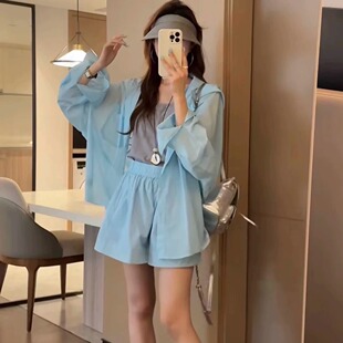 防晒套装 天丝休闲外穿连帽薄款 时尚 百搭短裤 高级感 外套女2026新款