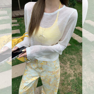 软糯慵懒风防晒长袖 宽松夏天百搭T恤凉感冰丝外穿上衣 罩衫 女薄款