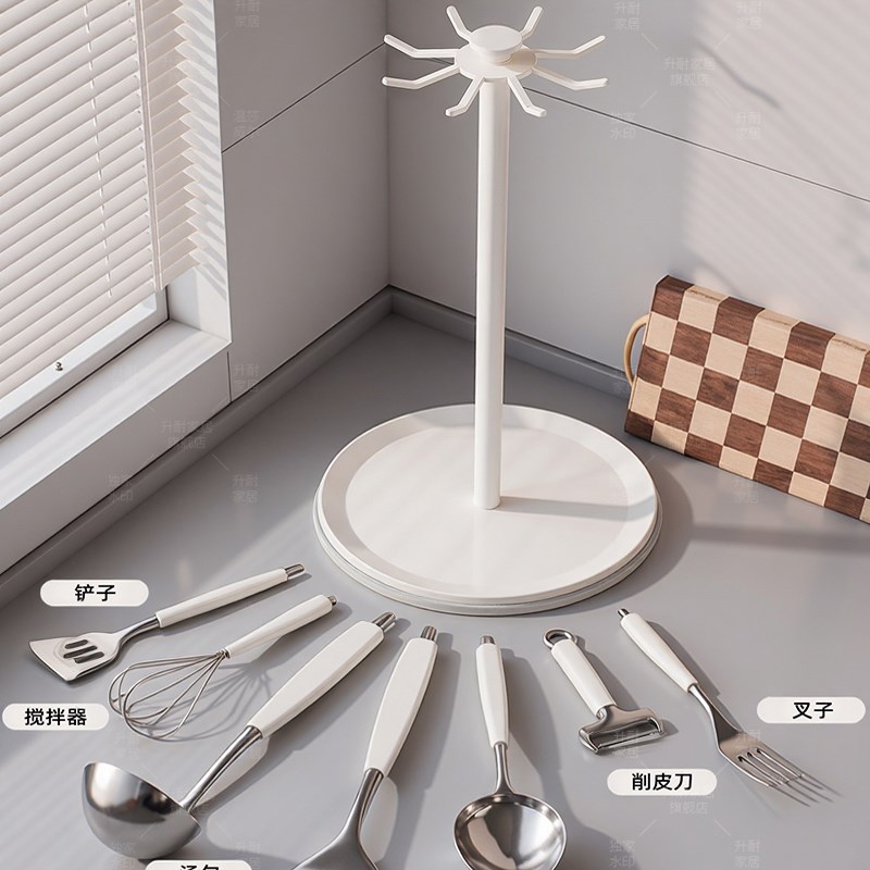 厨房锅铲置物架旋转挂钩多功能勺子铲H子支架台面汤勺厨具收纳架