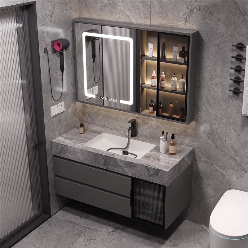 2024新款浴室柜组合岩板一体无缝盆洗脸洗N手盆柜卫生间洗漱台盆
