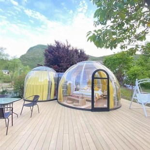 PC网红泡泡屋星空房风景区民宿户外饭厅全景透明球型帐篷防晒遮阳