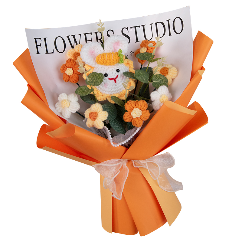 小兔子向日葵花束手工编织毛线花成品送女生闺蜜生日礼物走心花束