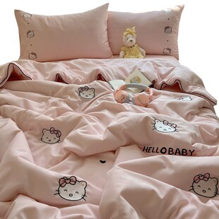 水洗棉刺绣夏被双人空调薄被子四季通用四件套夏凉被单人学生儿童