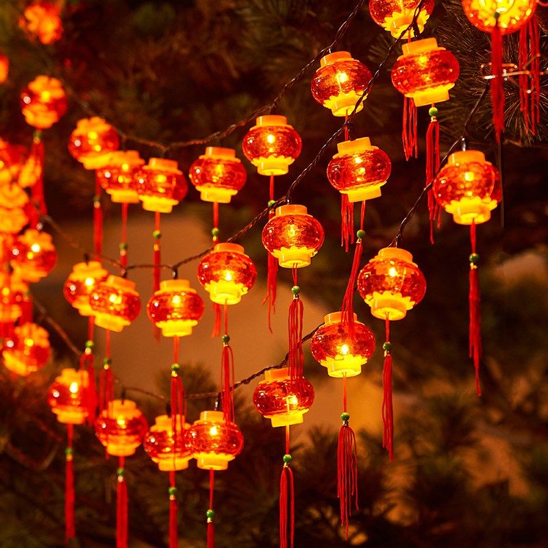 挂树上的小红灯笼闪灯串灯防水太阳能彩灯过年新年装饰缠树氛围灯
