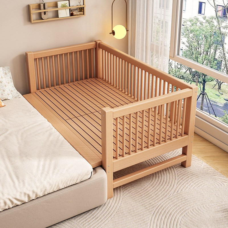 全榉木儿童床拼接床大床带护栏床边加宽单人床宝S宝婴儿床实木小