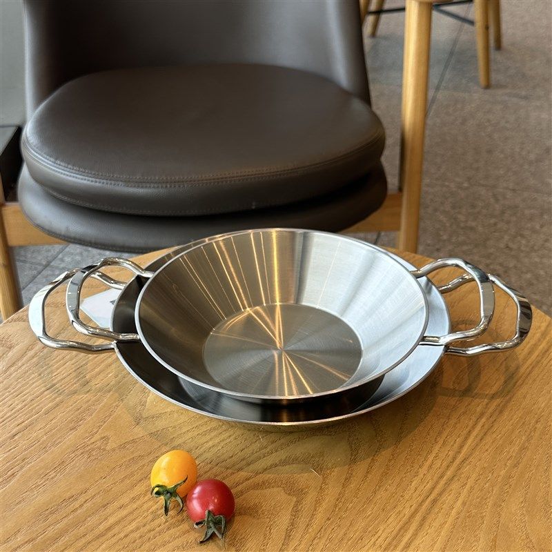 18/10不锈钢双耳海鲜锅煎锅平底锅干锅盘麻辣香锅盘不粘锅20/24cm