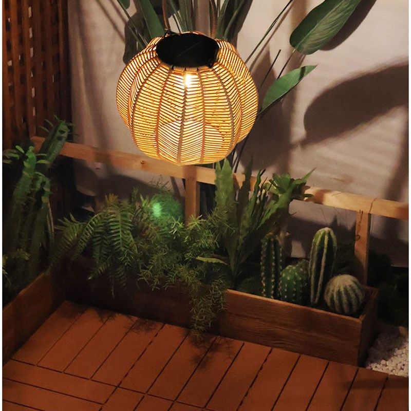 院子太阳能吊灯庭院灯充电免布线藤编灯中式氛围挂灯笼葡萄架防水