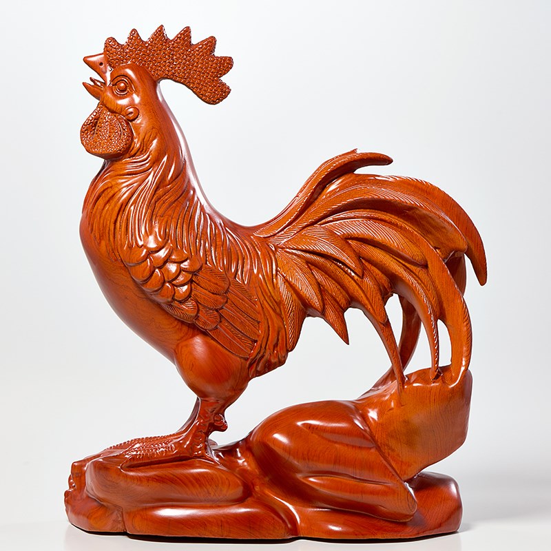 黄花梨木a雕大吉大利公鸡摆件实木工艺品客厅博古架隔断风水生肖