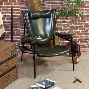 中古雪茄沙发油蜡真皮休闲椅美式复古酋长椅茶空间主人椅喝茶椅