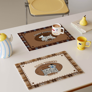 复古英伦风卡通西餐垫皮革防水防油防烫免洗高级感隔热垫小块杯垫