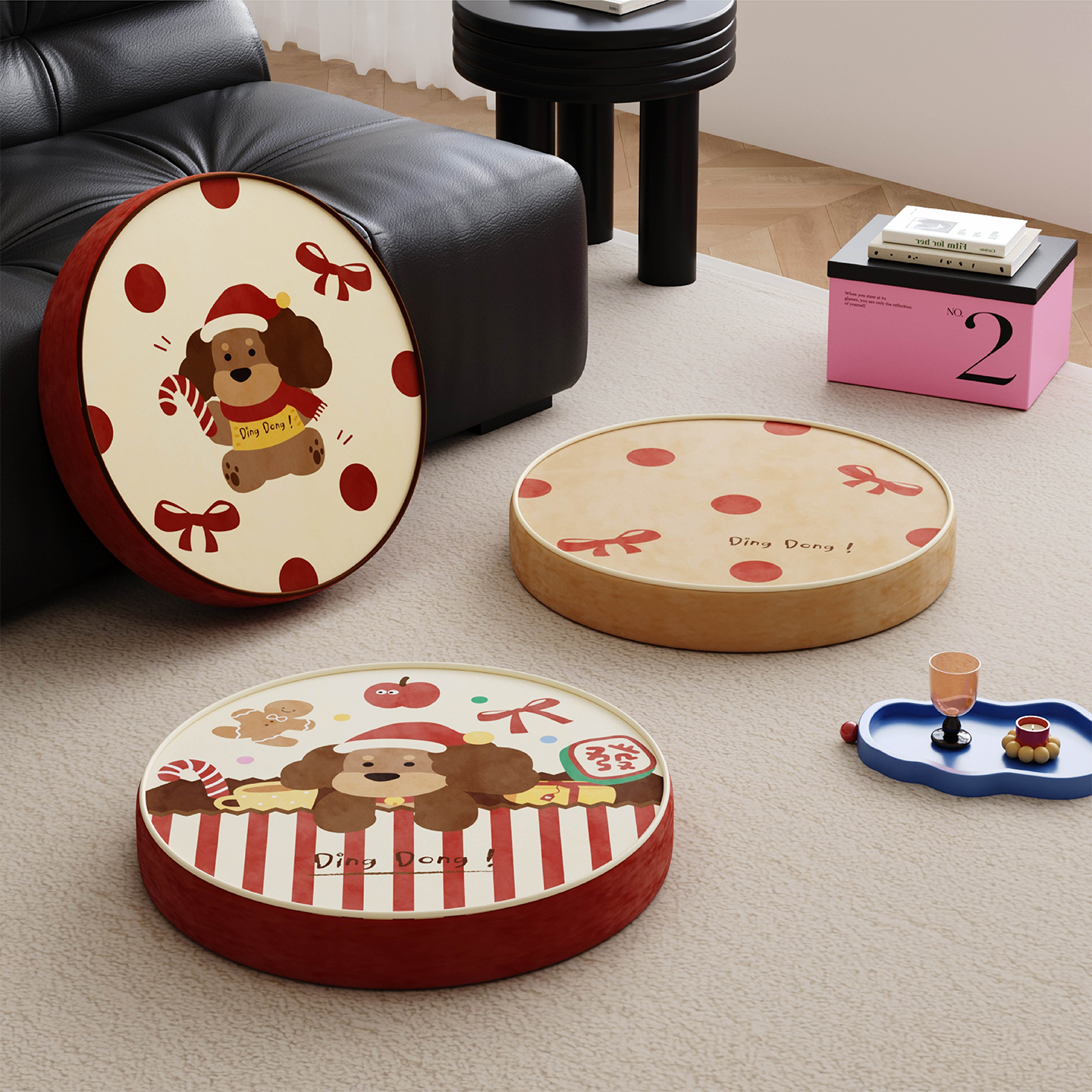 圣诞红色卡通小狗蒲团榻榻米坐垫
