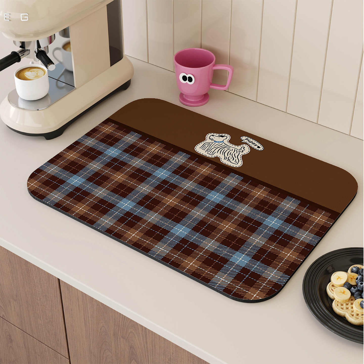 复古格纹小狗沥水垫厨房台面洗手台吸水垫咖啡机茶几吧台隔热桌垫,居家布艺,餐垫,淘宝优惠券,粉丝福利购,淘宝优惠卷