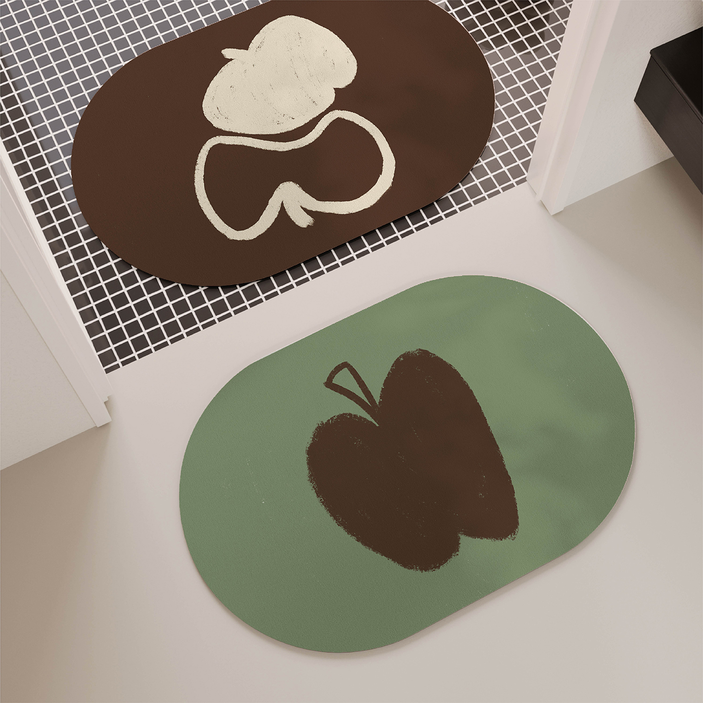 复古插画苹果浴室地垫硅藻泥吸水