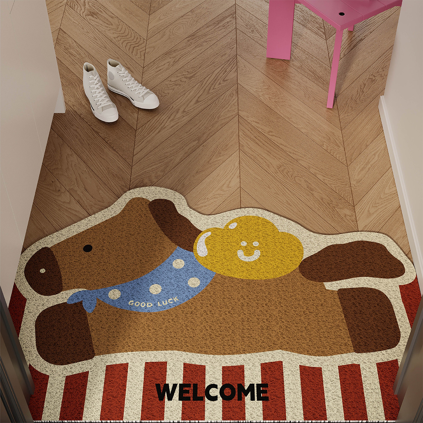 韩式卡通小马新年入户地垫丝圈防滑耐脏脚垫玄关大门口地毯可裁剪,居家布艺,入户地垫,淘宝优惠券,粉丝福利购,淘宝优惠卷