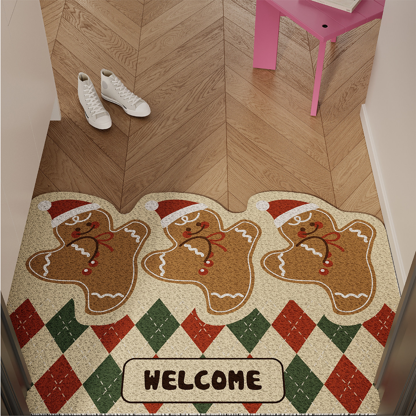 圣诞姜饼人卡通入户地垫丝圈防滑耐脏脚垫进门玄关门口地毯可裁剪,居家布艺,入户地垫,淘宝优惠券,粉丝福利购,淘宝优惠卷