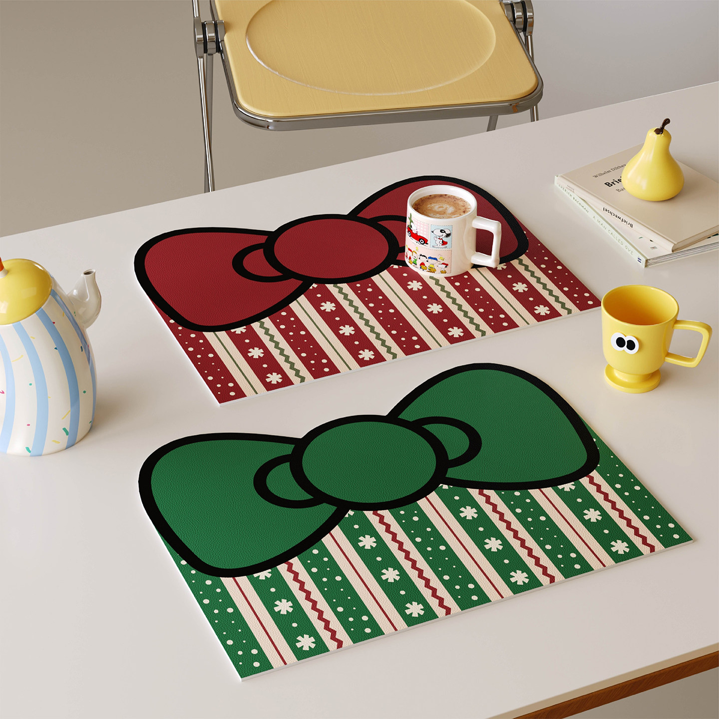 圣诞复古蝴蝶结西餐垫皮革防水防油防烫免洗高级感隔热垫小块杯垫,居家布艺,餐垫,淘宝优惠券,粉丝福利购,淘宝优惠卷