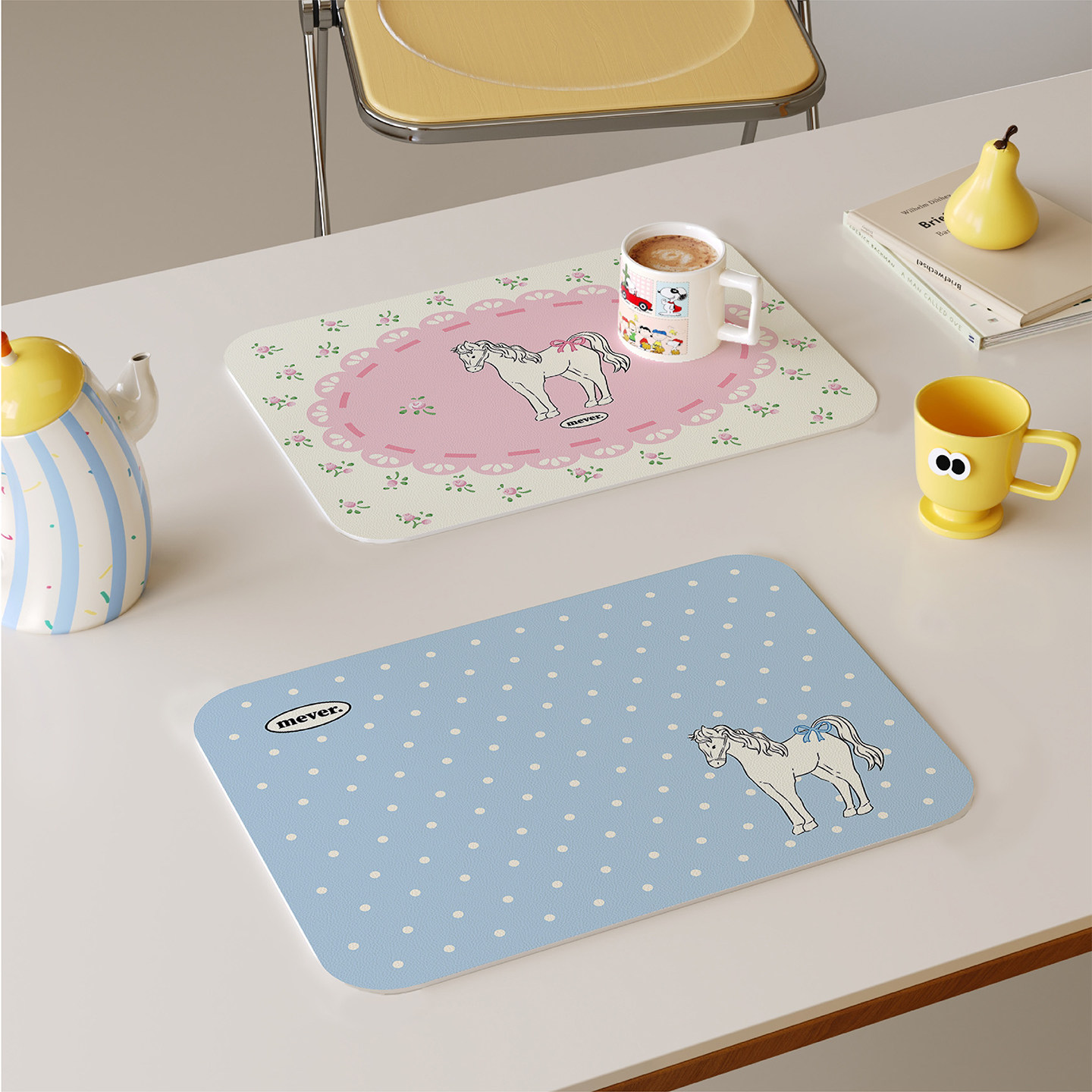 韩系少女ins风小马西餐垫皮革防水防油防烫免洗高级感隔热垫杯垫,居家布艺,餐垫,淘宝优惠券,粉丝福利购,淘宝优惠卷