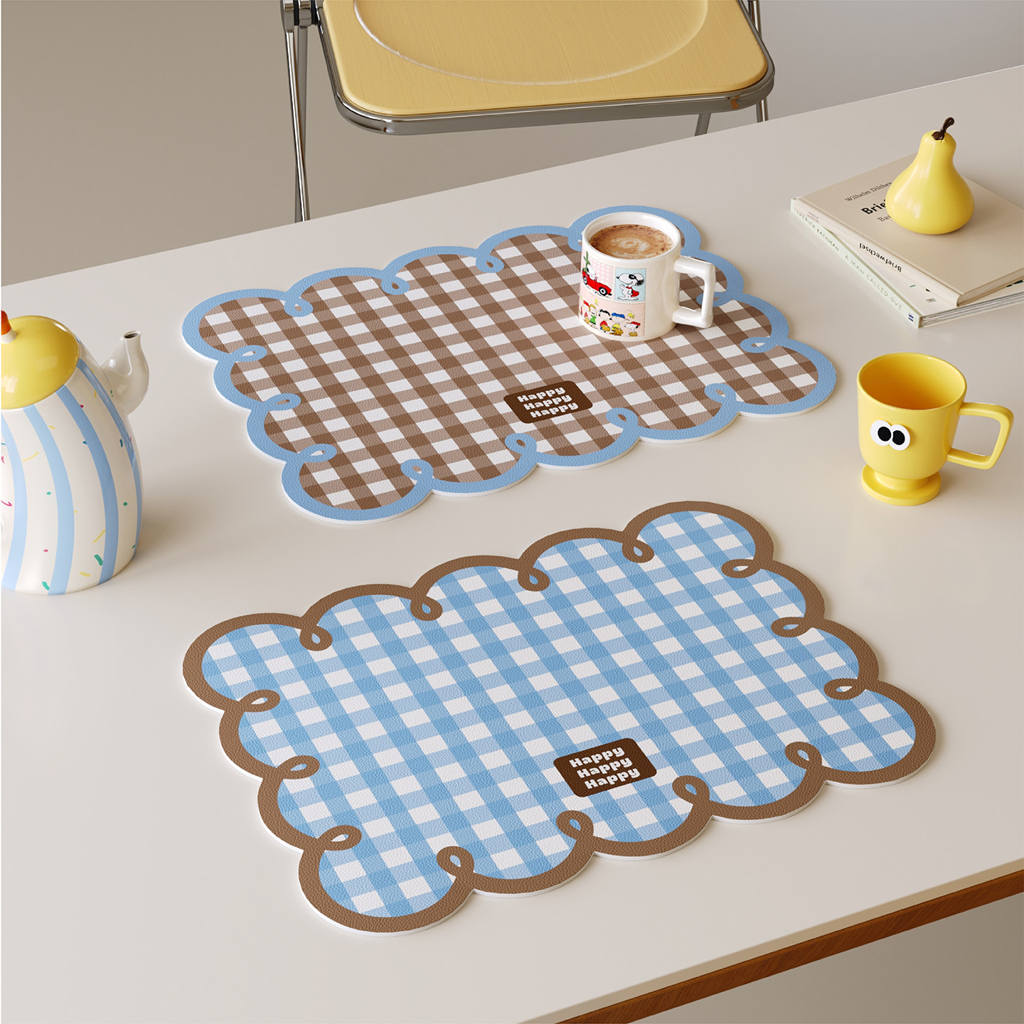 复古甜系格纹西餐垫皮革防水防油防烫免洗高级感隔热桌垫小块杯垫,居家布艺,餐垫,淘宝优惠券,粉丝福利购,淘宝优惠卷