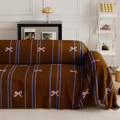 复古风条纹蝴蝶结沙发巾防尘防水