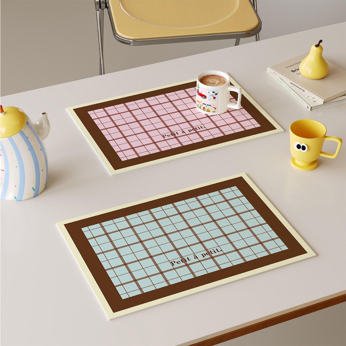 中古风棋盘格西餐垫皮革防水防油防烫免洗高级感隔热桌垫小块杯垫,居家布艺,餐垫,淘宝优惠券,粉丝福利购,淘宝优惠卷