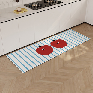 韩式 条纹苹果厨房专用地垫吸水防滑防油免洗耐脏转角软硅藻泥脚垫