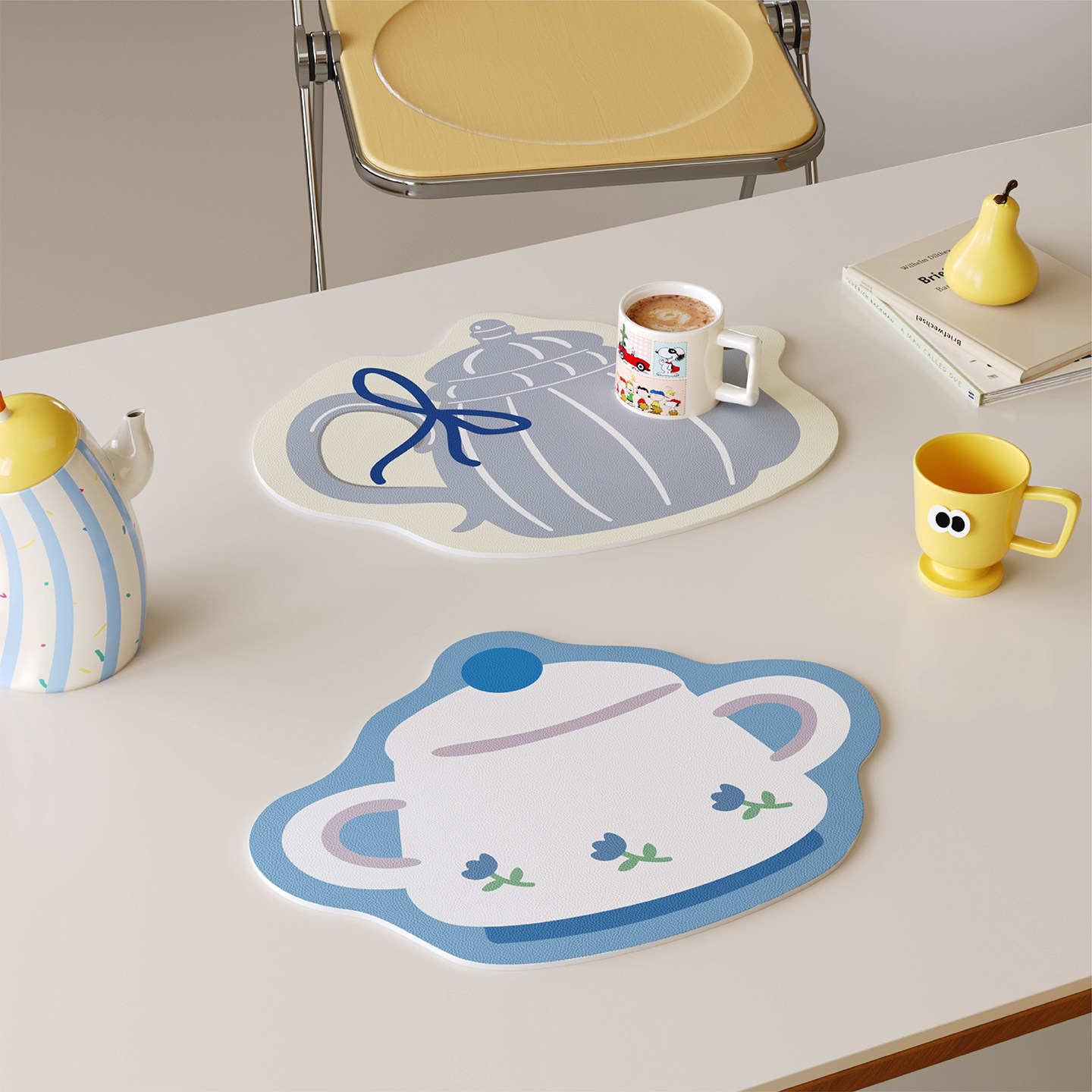 法式复古茶壶西餐垫皮革防水防油防烫免洗高级感隔热桌垫小块杯垫,居家布艺,餐垫,淘宝优惠券,粉丝福利购,淘宝优惠卷