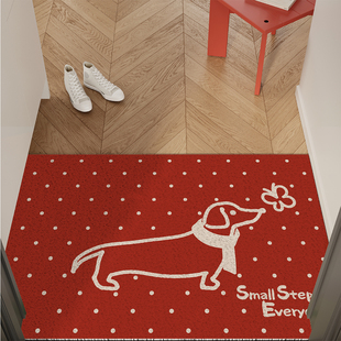 红色圣诞新年腊肠犬入户地垫丝圈防滑耐脏脚垫进门玄关地毯可裁剪