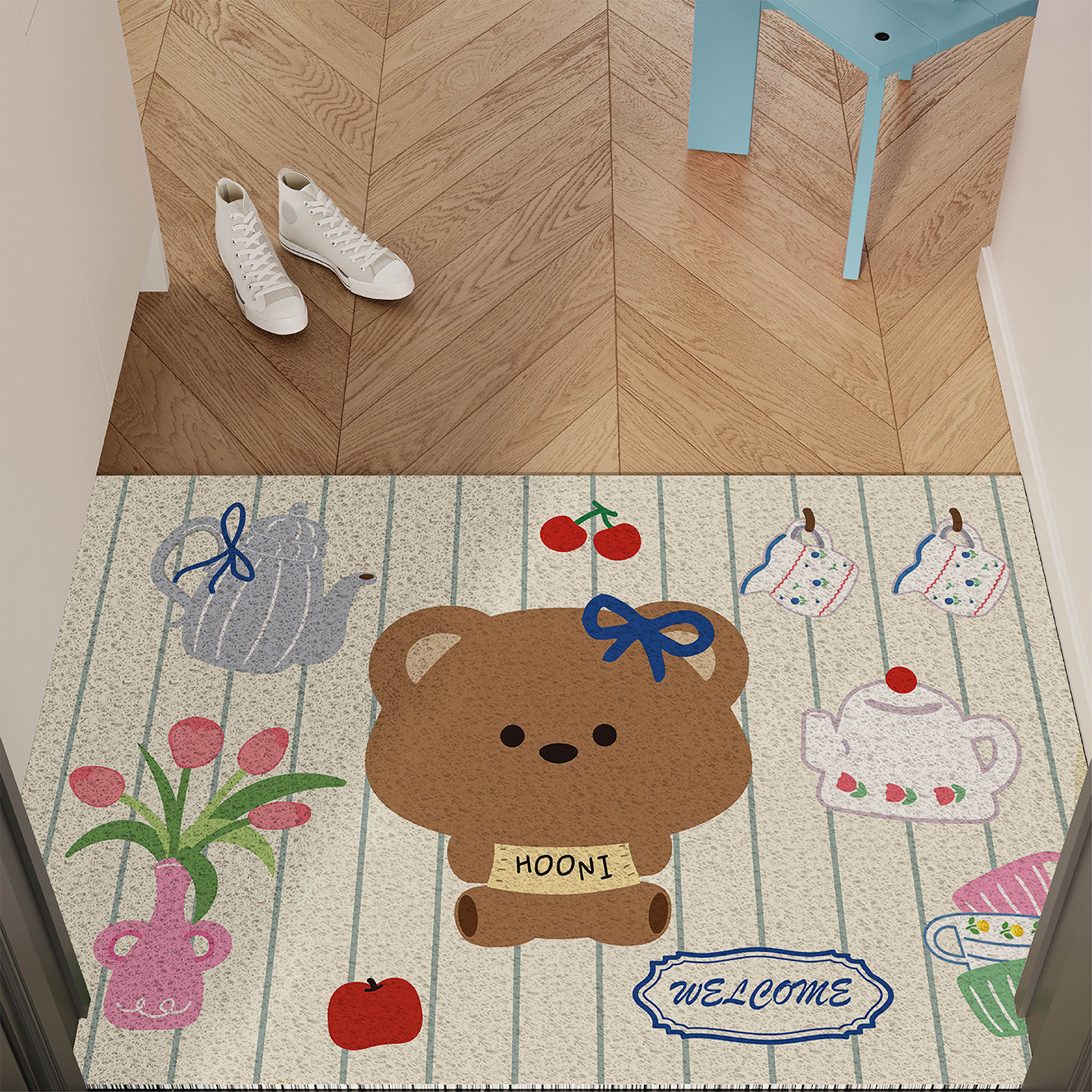 韩式卡通大头熊入户地垫防滑耐脏