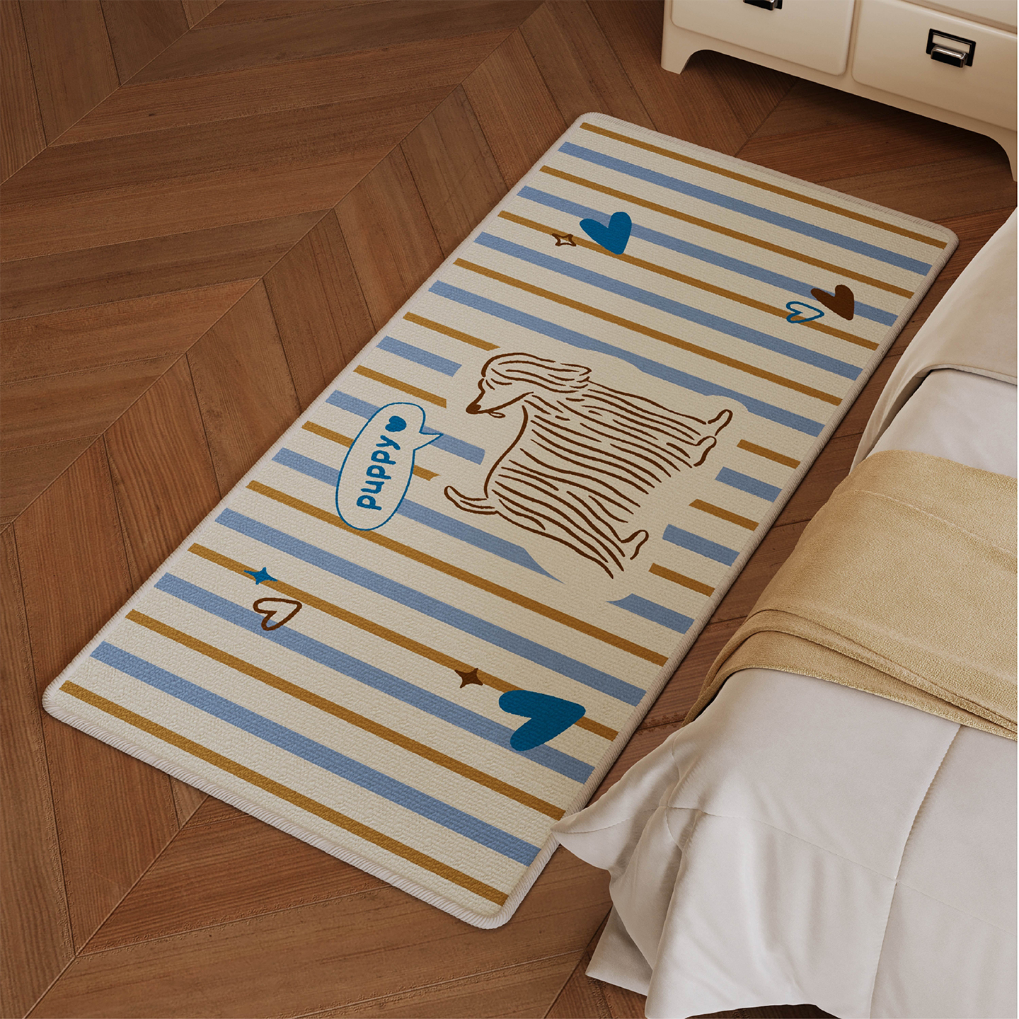 ins风条纹长毛狗主卧室床边地毯