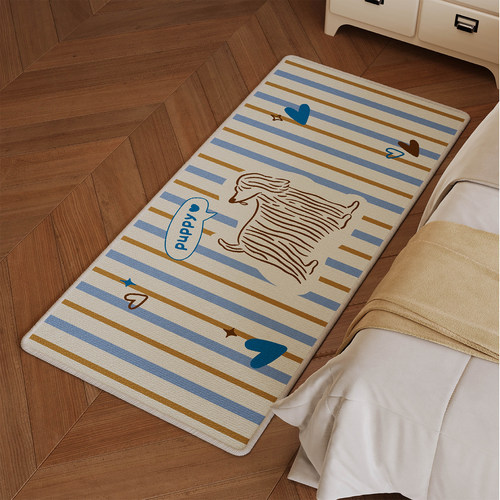 ins风条纹长毛狗主卧室床边地毯