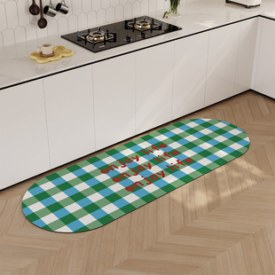韩系格纹厨房专用地垫吸水吸油防滑免洗耐脏转角地毯硅藻泥脚垫子