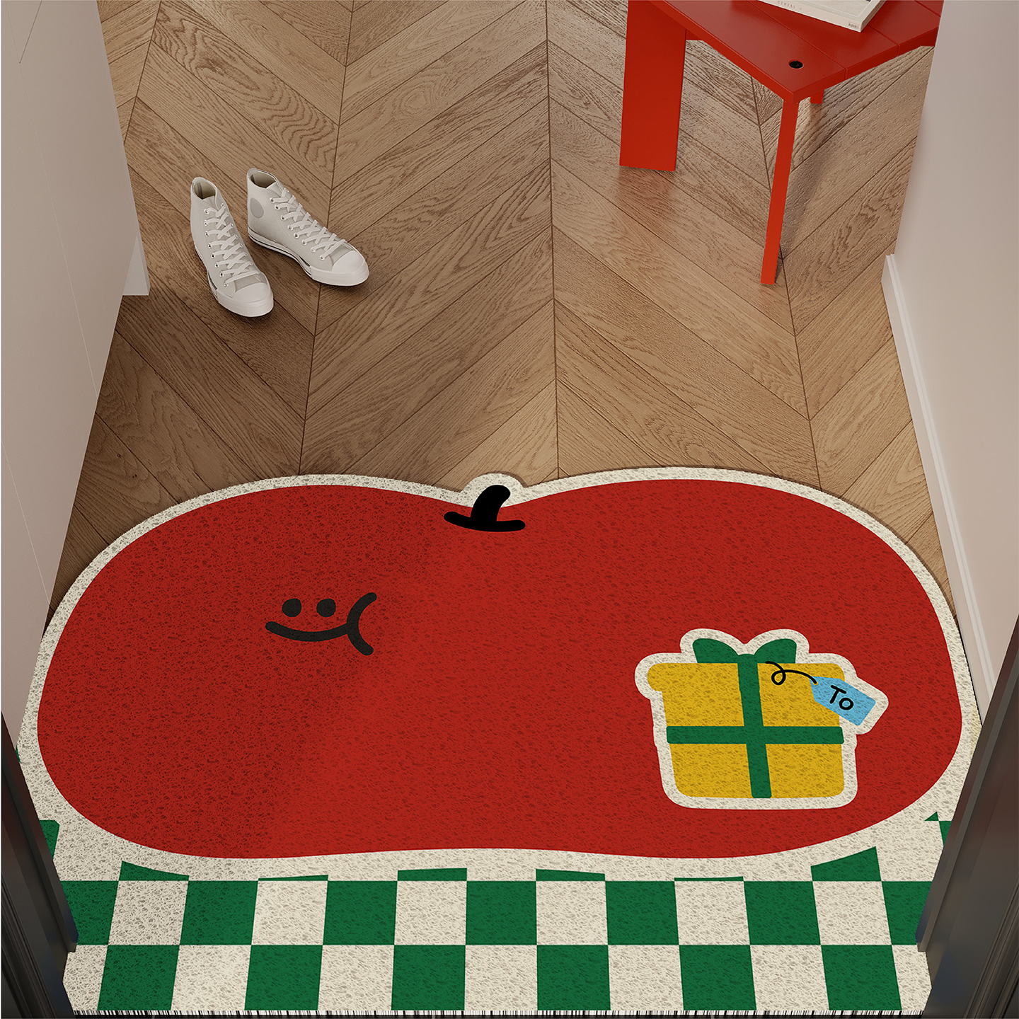 卡通圣诞风苹果入户地垫丝圈防滑