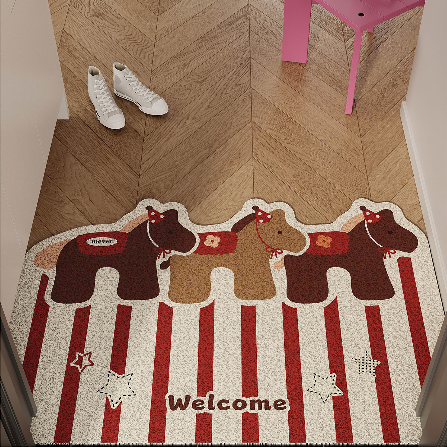 卡通小马新年入户门地垫丝圈防滑耐脏脚垫进门玄关门口地毯可裁剪,居家布艺,入户地垫,淘宝优惠券,粉丝福利购,淘宝优惠卷