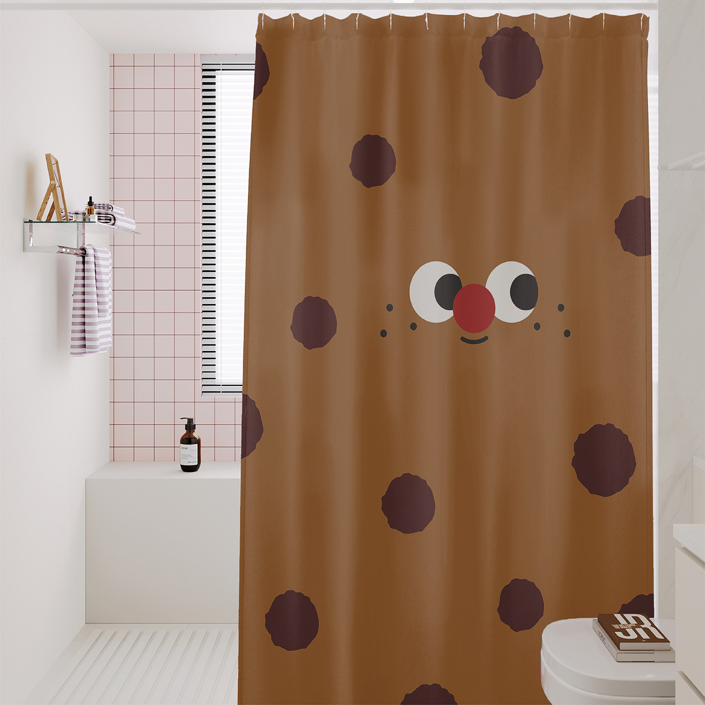 卡通曲奇小熊浴室浴帘防水防霉速干免打孔淋浴房洗澡干湿分离隔断