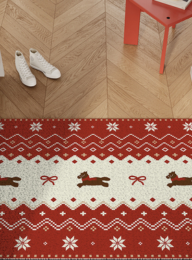 费尔岛小马新年入户地垫丝圈防滑耐脏脚垫进门玄关门口地毯可裁剪