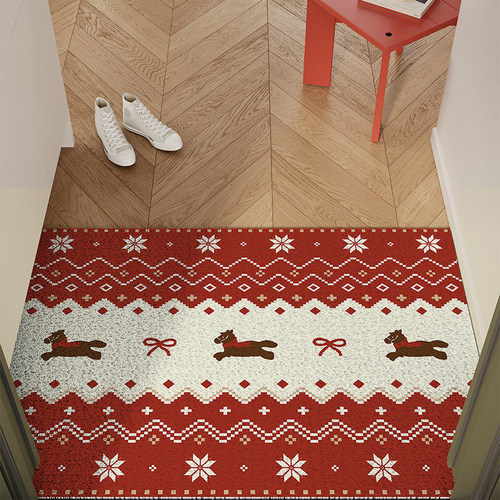 费尔岛圣诞新年红色入户丝圈地垫