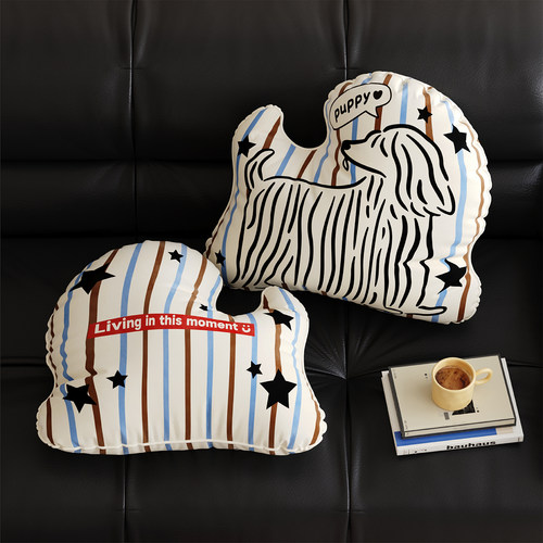 复古风线条小狗抱枕沙发异形靠枕