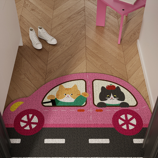 卡通猫咪入户门地垫丝圈防滑耐脏脚垫进门玄关门口除尘地毯可裁剪