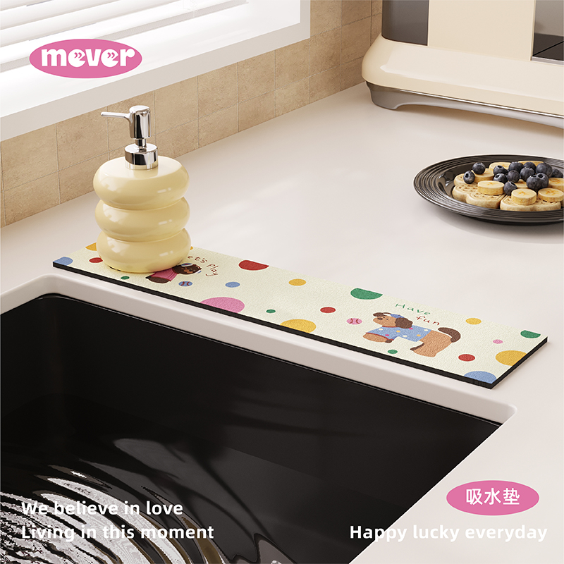 饼干猫水龙头吸水垫厨房卫生间洗手池台面水池窄边沥水垫子硅藻泥