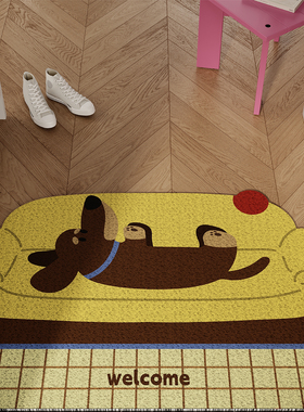 中古风腊肠小狗入户地垫丝圈防滑耐脏脚垫进门玄关门口地毯可裁剪