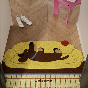 中古风腊肠小狗入户地垫丝圈防滑耐脏脚垫进门玄关门口地毯可裁剪