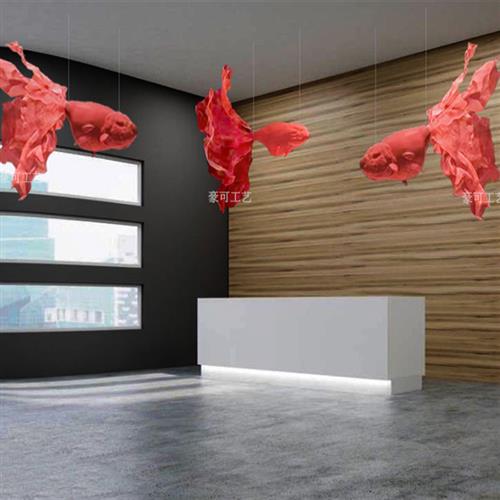 不锈钢抽象镂空网丝金鱼悬挂雕塑酒店商场会展大厅铁艺装饰品摆件