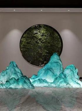 透明树脂假山金箔摆件会所售楼处别墅桌面装饰软装山形雕塑装饰品