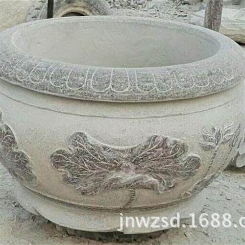 庭院石刻荷花水缸图片家庭石雕流水荷花鱼缸摆件加工厂家