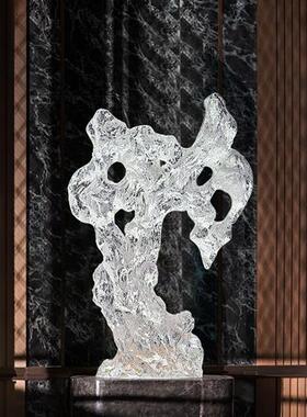 现代酒店大堂抽象太湖石摆件透明树脂落地雕塑售楼处软装饰艺术品