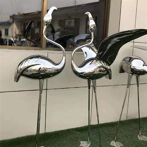 户外园林景观动物雕塑庭院小区水景装饰不锈钢仙鹤火烈鸟雕塑摆件