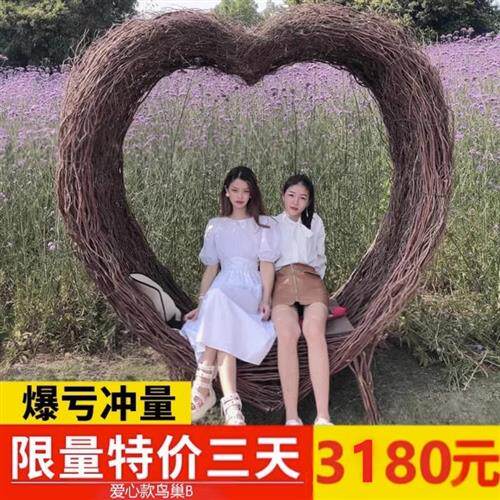 网红爱心鸟巢婚纱拍摄道具酒店景区度假村巴厘岛同款双人秋千民宿
